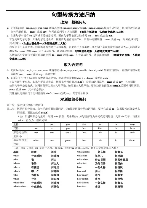 六年级英语句型转换方法归纳及时态一览表