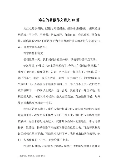 难忘的暑假作文范文10篇