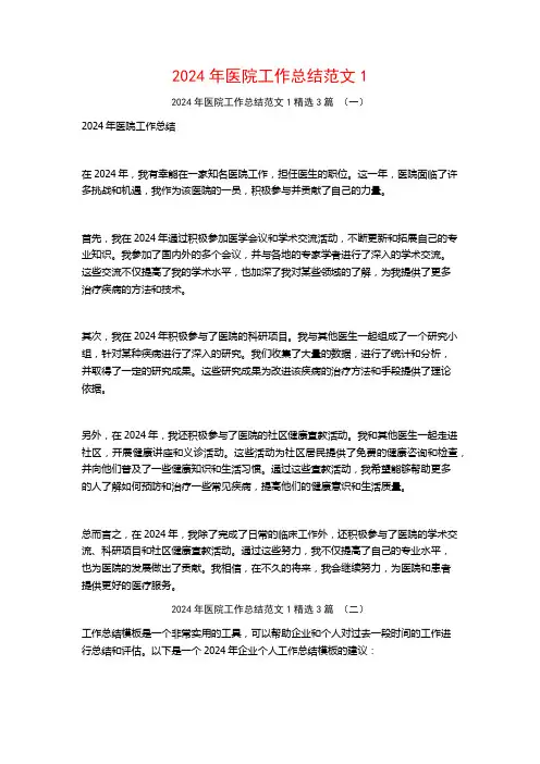 2024年医院工作总结范文13篇
