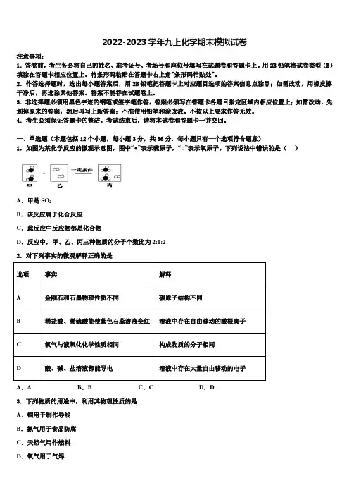 2022-2023学年天津市九年级化学第一学期期末检测试题含解析