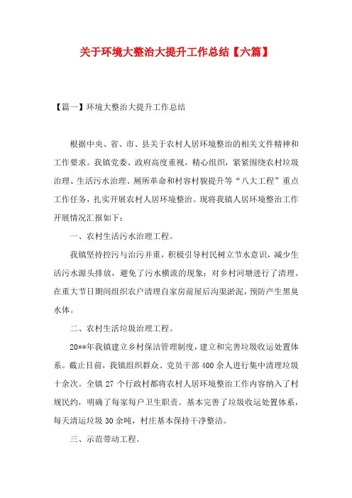 关于环境大整治大提升工作总结【六篇】