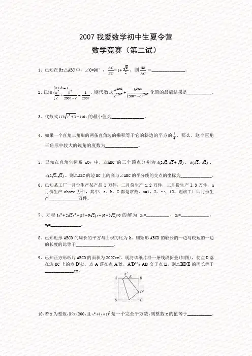2007我爱数学初中生夏令营二试