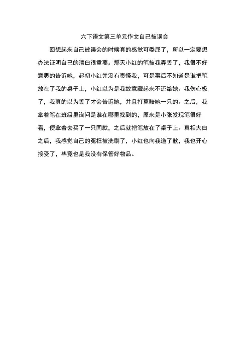 六下语文第三单元作文自己被误会