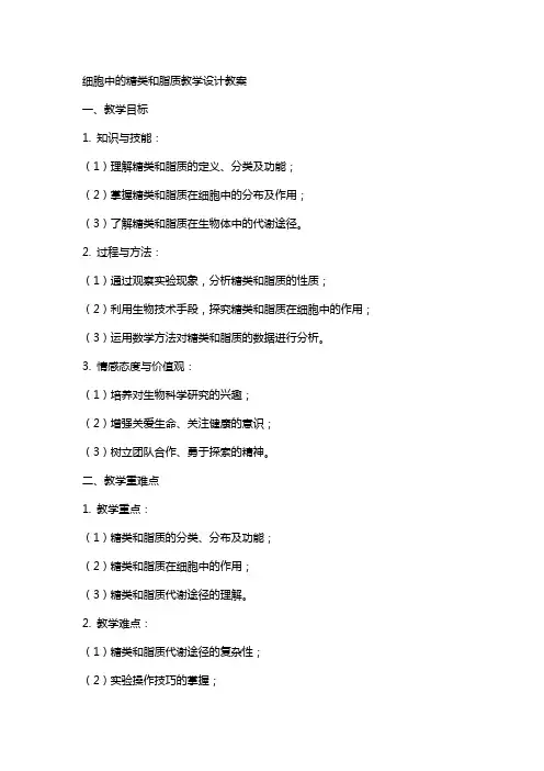 细胞中的糖类和脂质教学设计教案