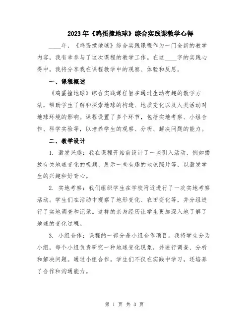 2023年《鸡蛋撞地球》综合实践课教学心得