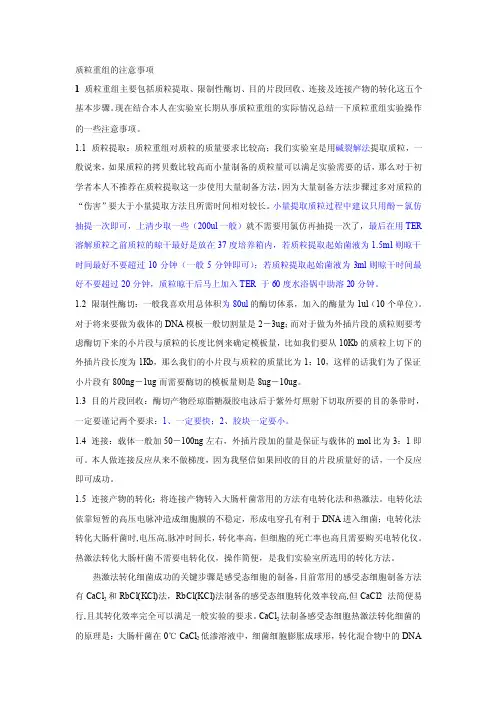 质粒重组的注意事项