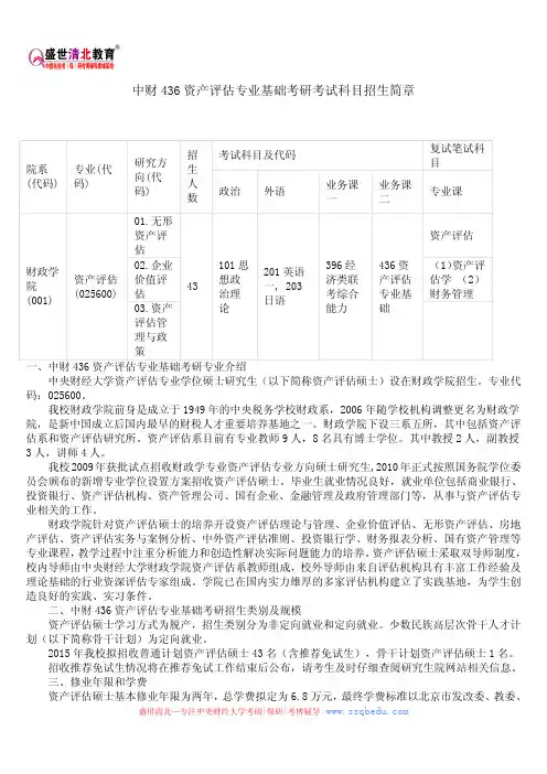 中财436资产评估专业基础考研考试科目招生简章