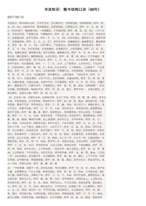 书法知识：楷书结构口诀（85句）
