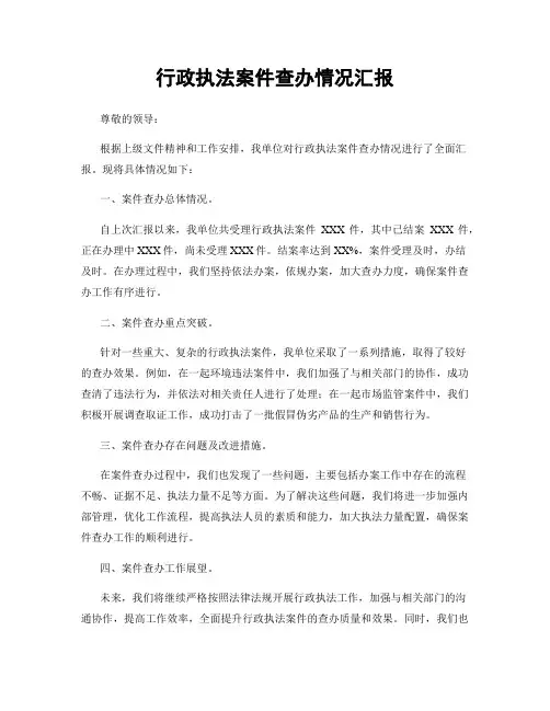 行政执法案件查办情况汇报