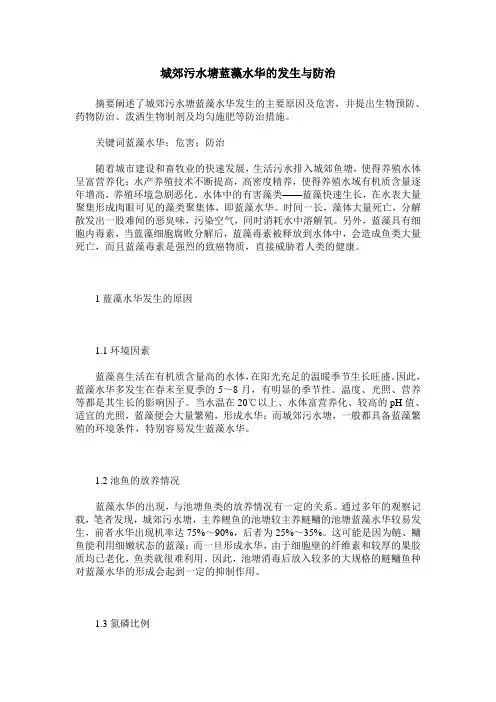 城郊污水塘蓝藻水华的发生与防治