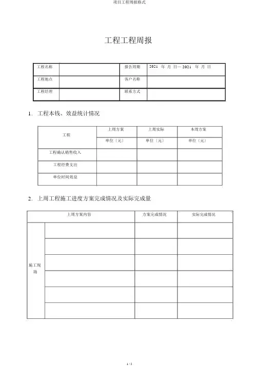 项目工程周报格式