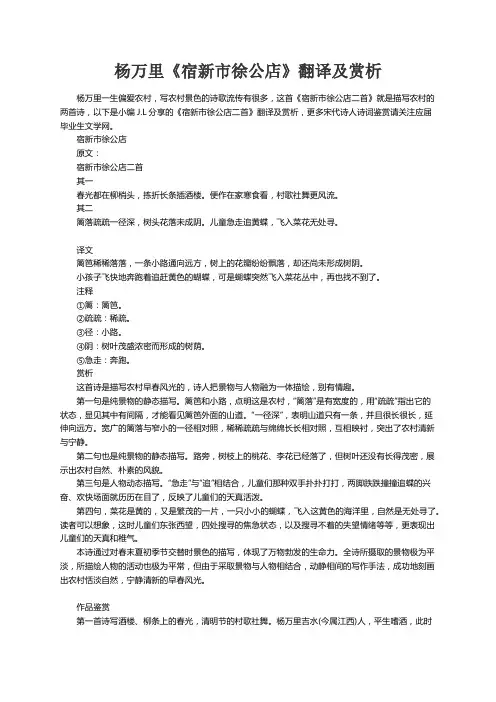 杨万里《宿新市徐公店二首》翻译及赏析