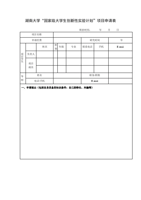 湖南大学SIT项目申请表
