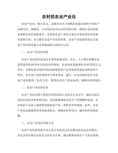农村的农业产业化