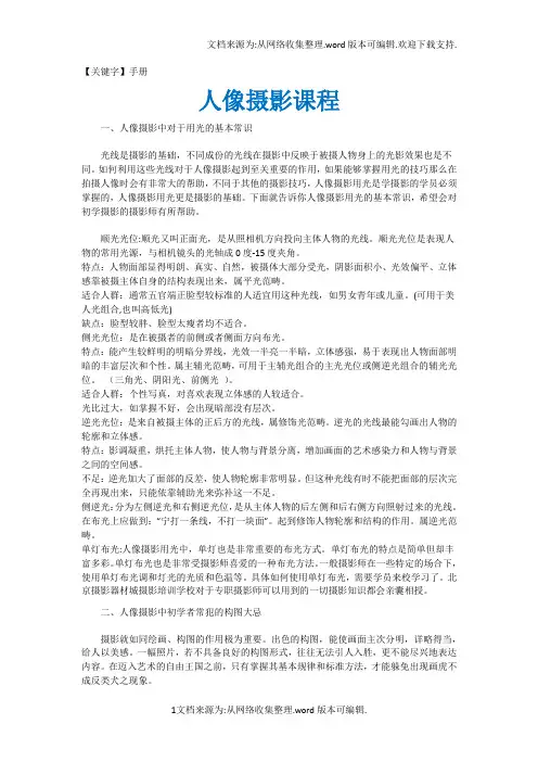 【手册】人像摄影手册一人像摄影基础课程