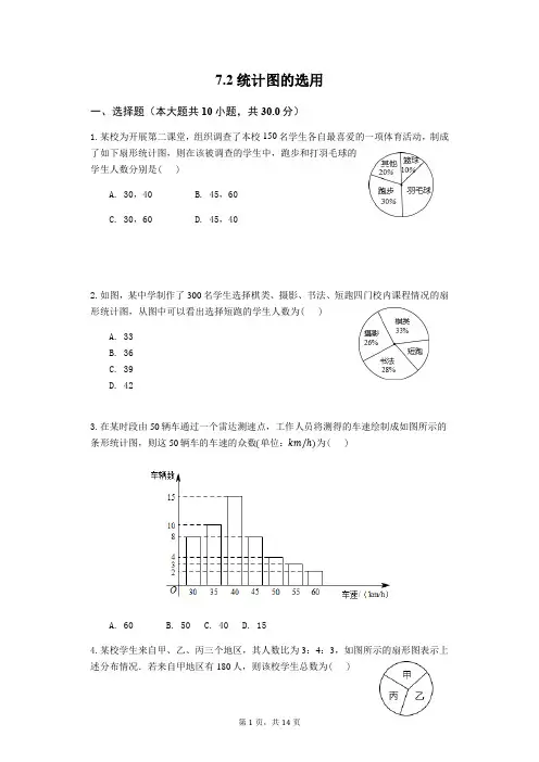 八年级下册7.2 统计图的选用同步练习(解析版)