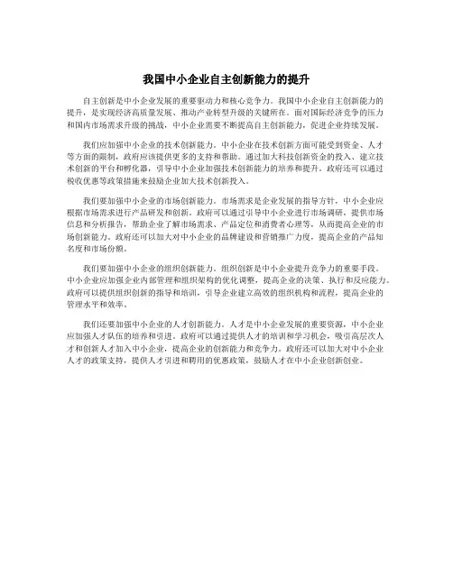 我国中小企业自主创新能力的提升