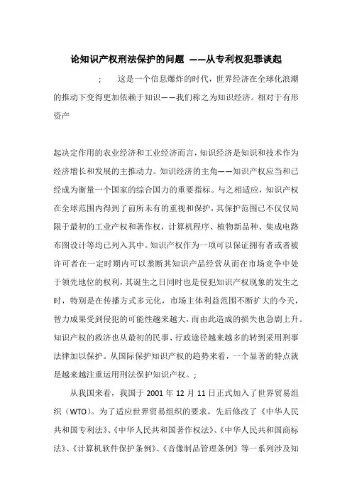 论知识产权刑法保护的问题 ——从专利权犯罪谈起