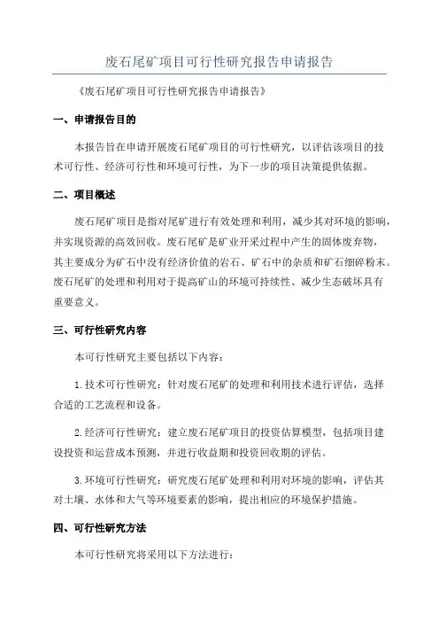 废石尾矿项目可行性研究报告申请报告