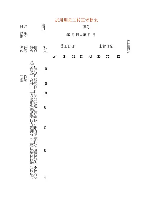 试用期员工转正考核表