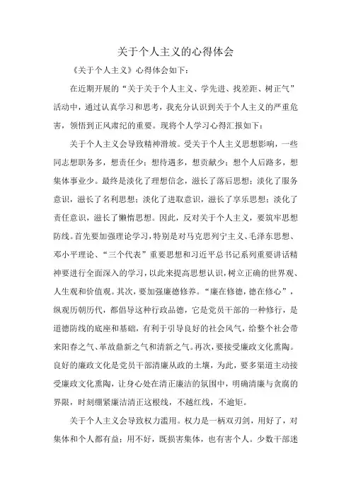 关于个人主义的心得体会