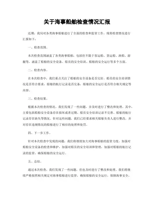 关于海事船舶检查情况汇报