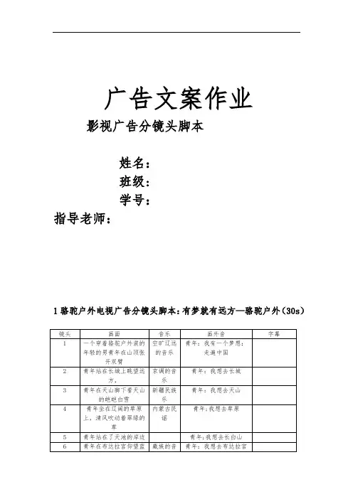 文案作业电视广告文案分镜头脚本