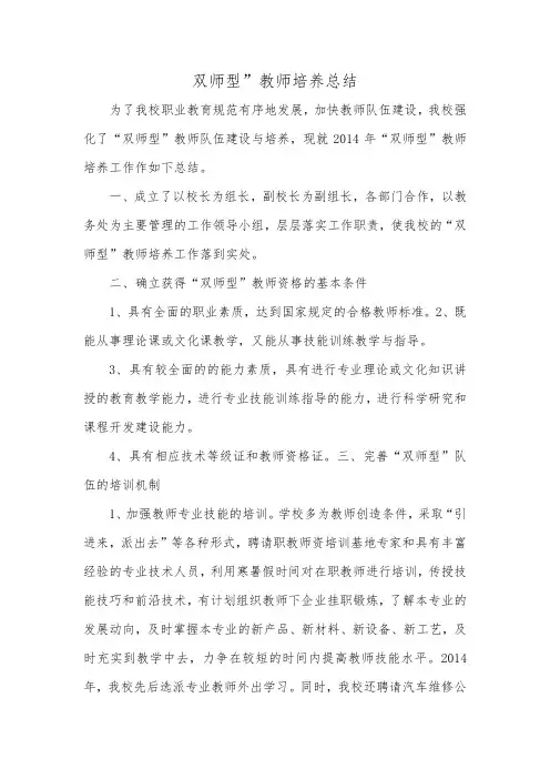 双师型”教师培养总结精选范文