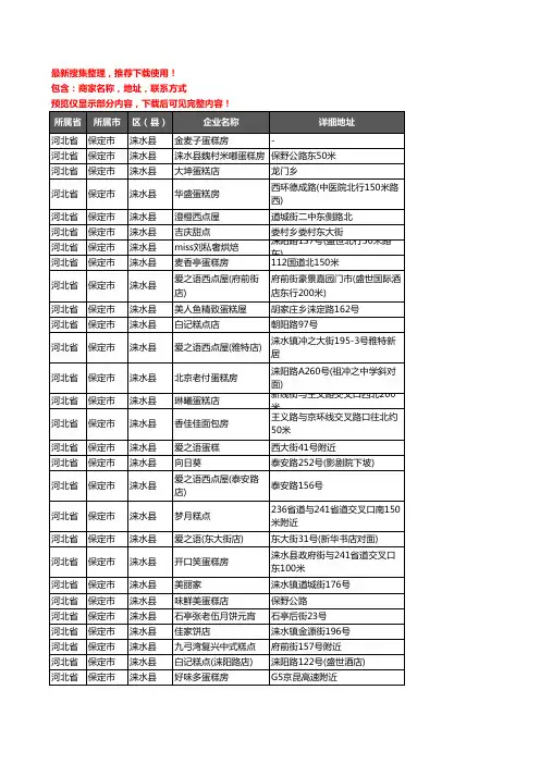 新版河北省保定市涞水县蛋糕房企业公司商家户名录单联系方式地址大全45家