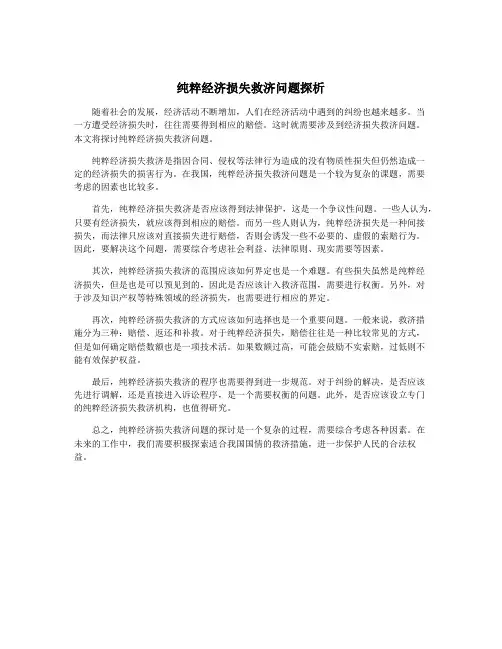 纯粹经济损失救济问题探析