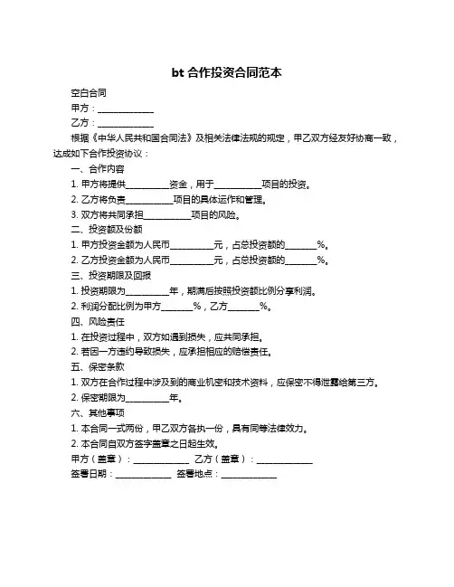bt合作投资合同范本