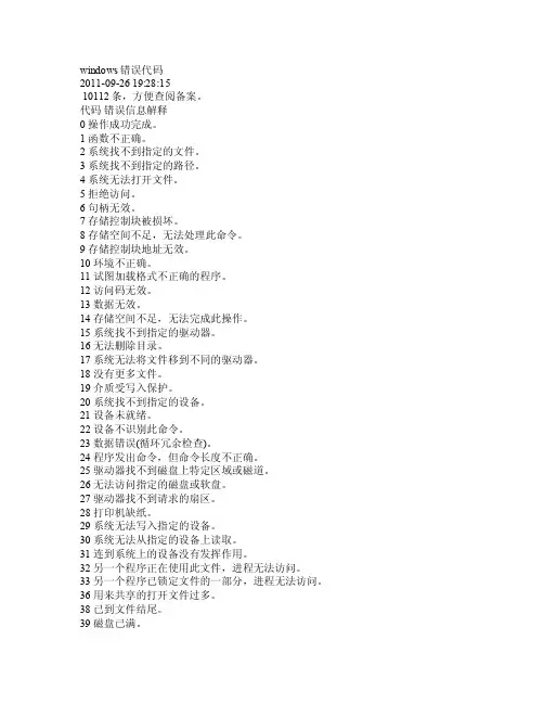 windows错误代码