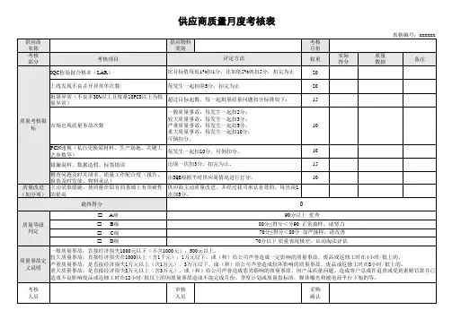 供应商质量月度考核表