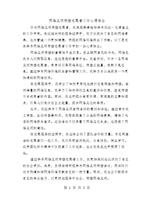 网络文明传播志愿者工作心得体会