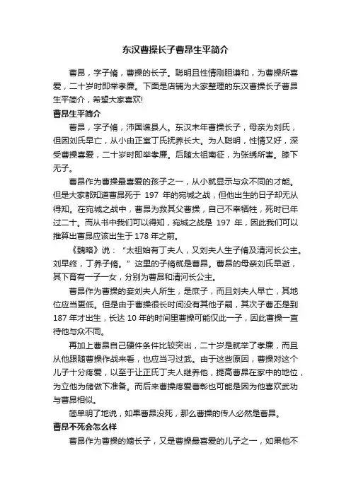 东汉曹操长子曹昂生平简介