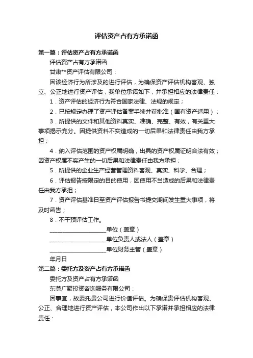 评估资产占有方承诺函