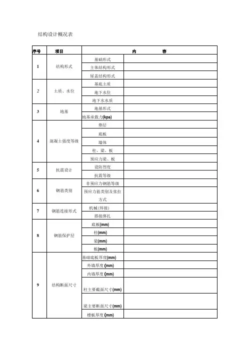 结构设计概况表