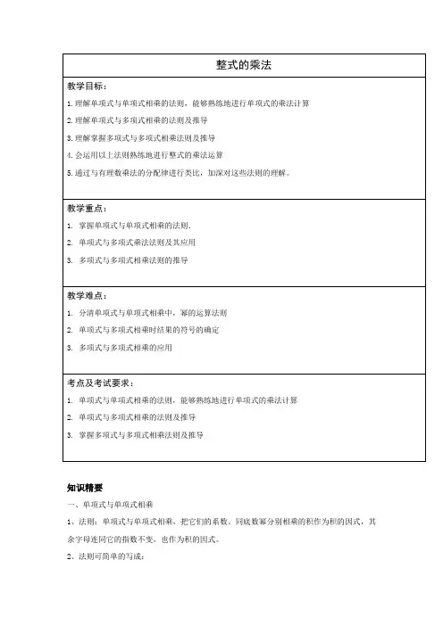 沪教版七年级上册 整式乘法-带答案