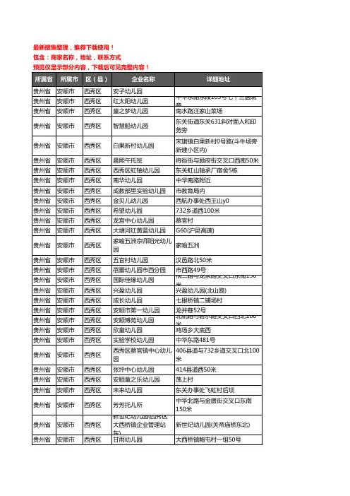 新版贵州省安顺市西秀区幼儿园企业公司商家户名录单联系方式地址大全190家