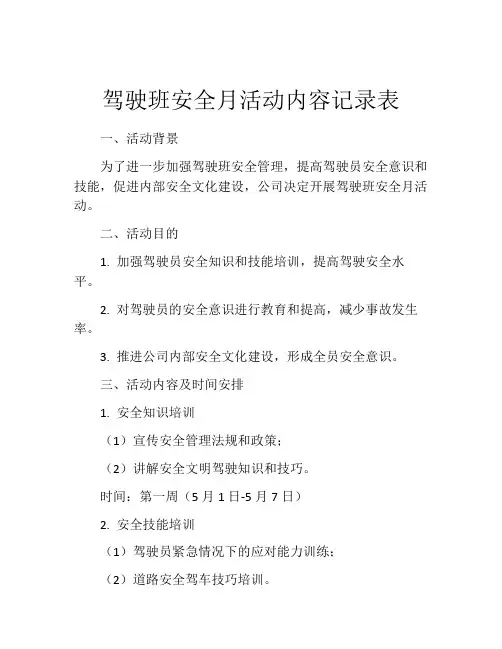 驾驶班安全月活动内容记录表