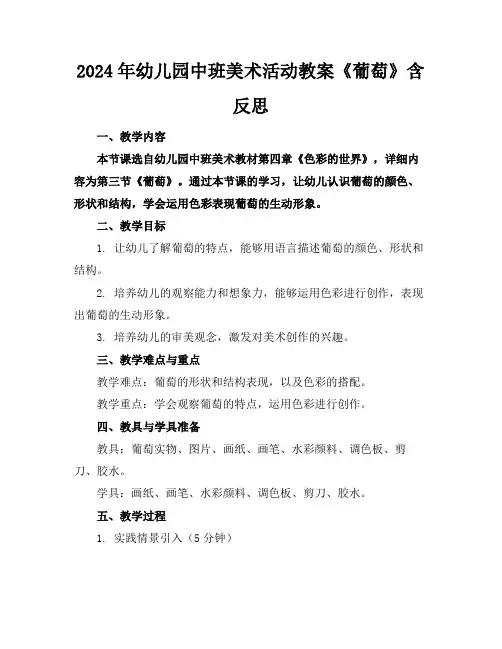 2024年幼儿园中班美术活动教案《葡萄》含反思