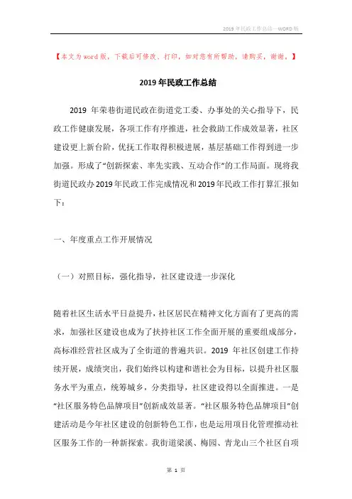 2019年民政工作总结