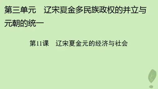 高中历史第三单元辽宋夏金多民族政权的并立与元朝的统一第11课辽宋夏金元的经济与社会课件部编版必修中外
