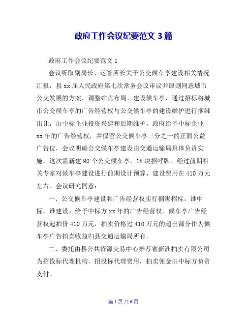 政府工作会议纪要范文3篇