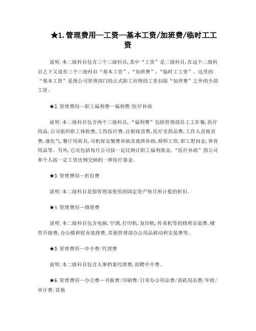管理费用的明细科目
