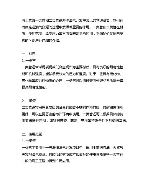 海工管路一类管和二类管的区别