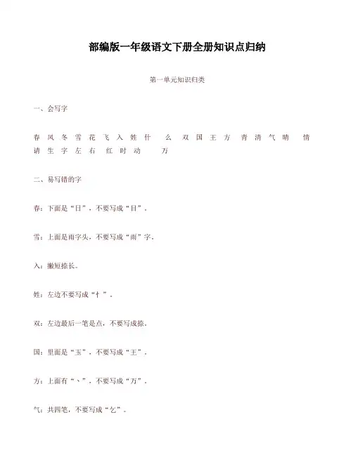 2020年人教部编版一年级语文下册全册知识点归纳