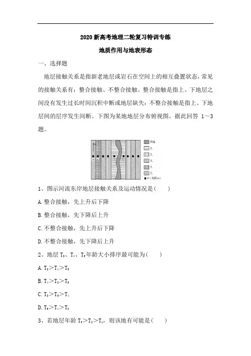 2020新高考地理二轮复习特训专练：地质作用与地表形态(含解析)