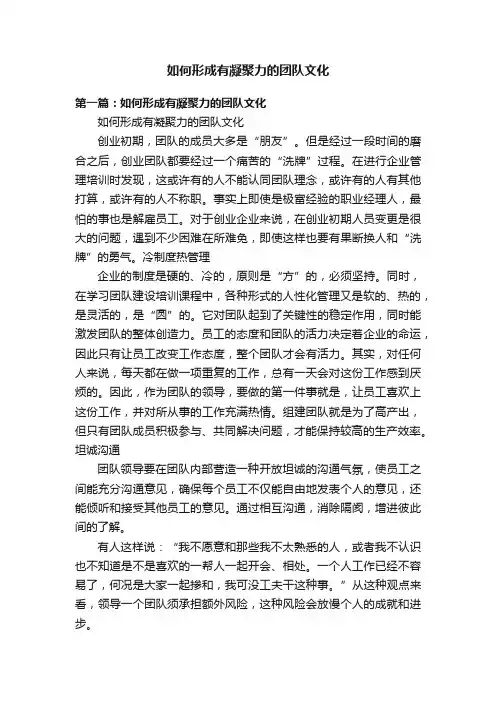如何形成有凝聚力的团队文化