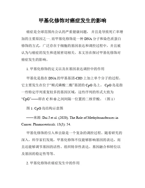 甲基化修饰对癌症发生的影响